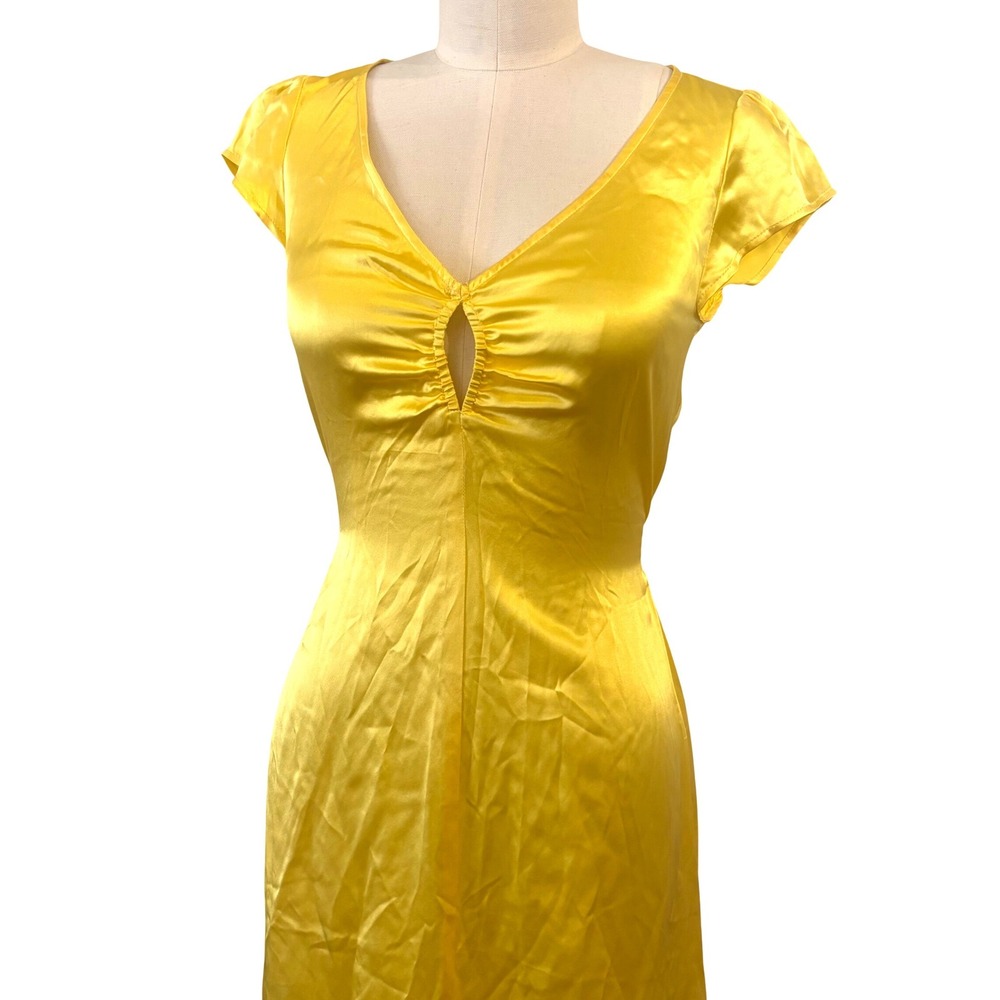 Reformation Scottie Yellow Silk Keyhole Midi Summer Sundress Tie Back 0 XS $278